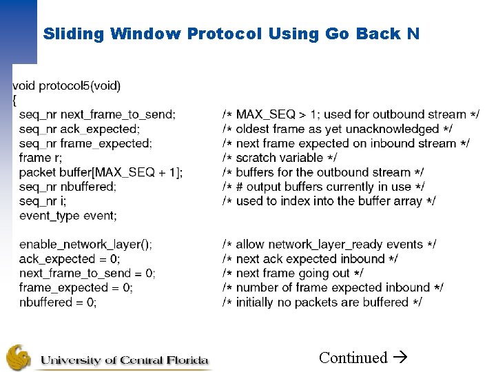 Sliding Window Protocol Using Go Back N Continued 