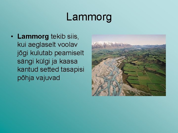 Lammorg • Lammorg tekib siis, kui aeglaselt voolav jõgi kulutab peamiselt sängi külgi ja Lammorg • Lammorg tekib siis, kui aeglaselt voolav jõgi kulutab peamiselt sängi külgi ja