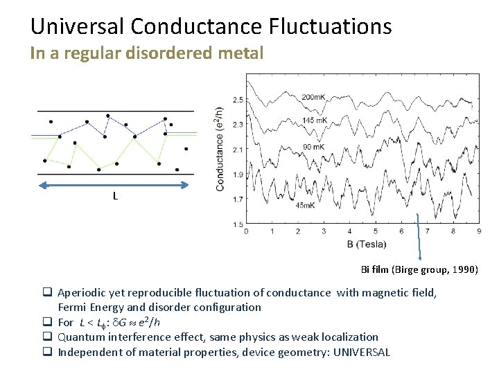 Universal Conductance Fluctuations In a regular disordered metal L Bi film (Birge group, 1990)