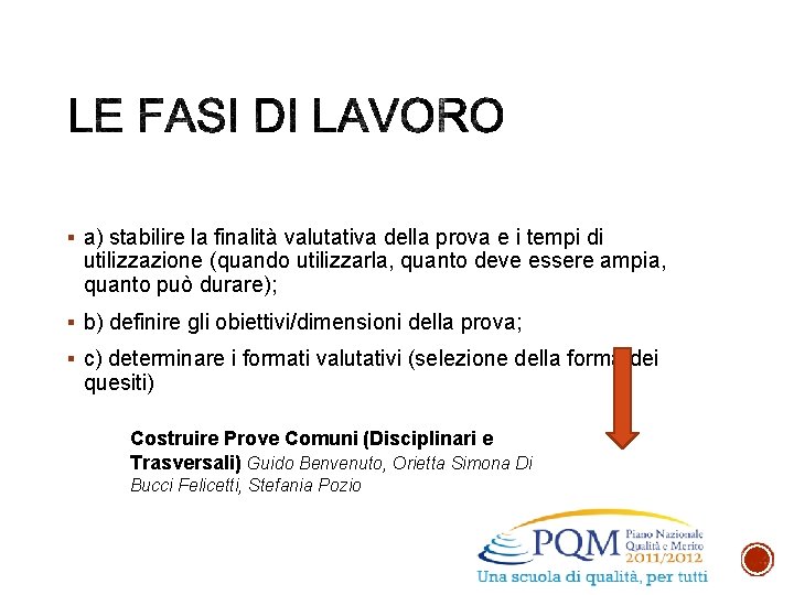 § a) stabilire la finalità valutativa della prova e i tempi di utilizzazione (quando