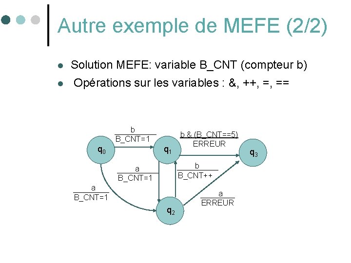 Autre exemple de MEFE (2/2) l Solution MEFE: variable B_CNT (compteur b) l Opérations