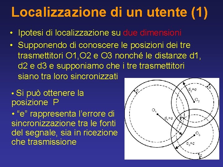 Localizzazione di un utente (1) • Ipotesi di localizzazione su due dimensioni • Supponendo