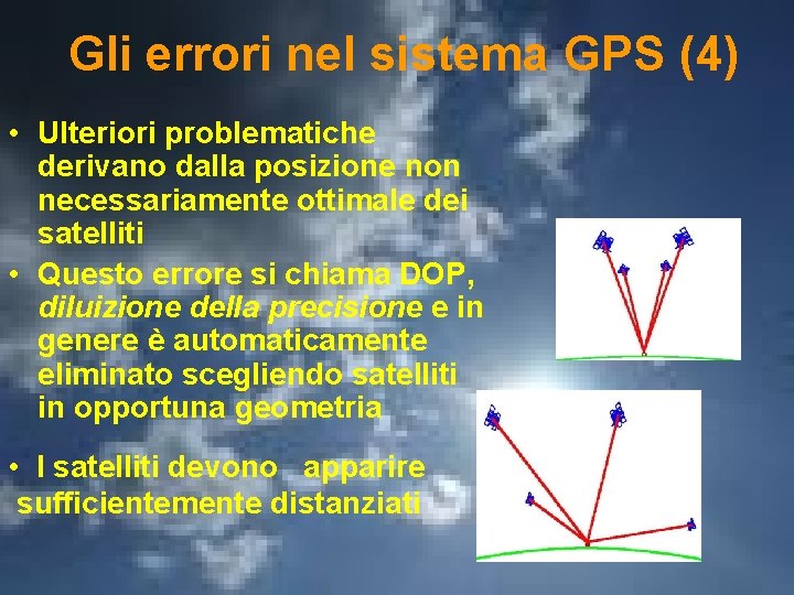 Gli errori nel sistema GPS (4) • Ulteriori problematiche derivano dalla posizione non necessariamente