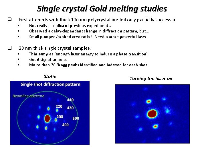 Single crystal Gold melting studies q First attempts with thick 100 nm polycrystalline foil