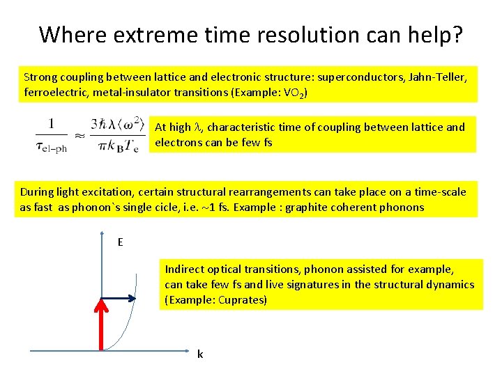 Where extreme time resolution can help? Strong coupling between lattice and electronic structure: superconductors,