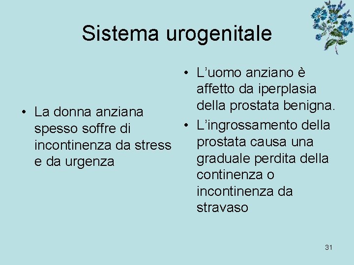 Sistema urogenitale • L’uomo anziano è affetto da iperplasia della prostata benigna. • La