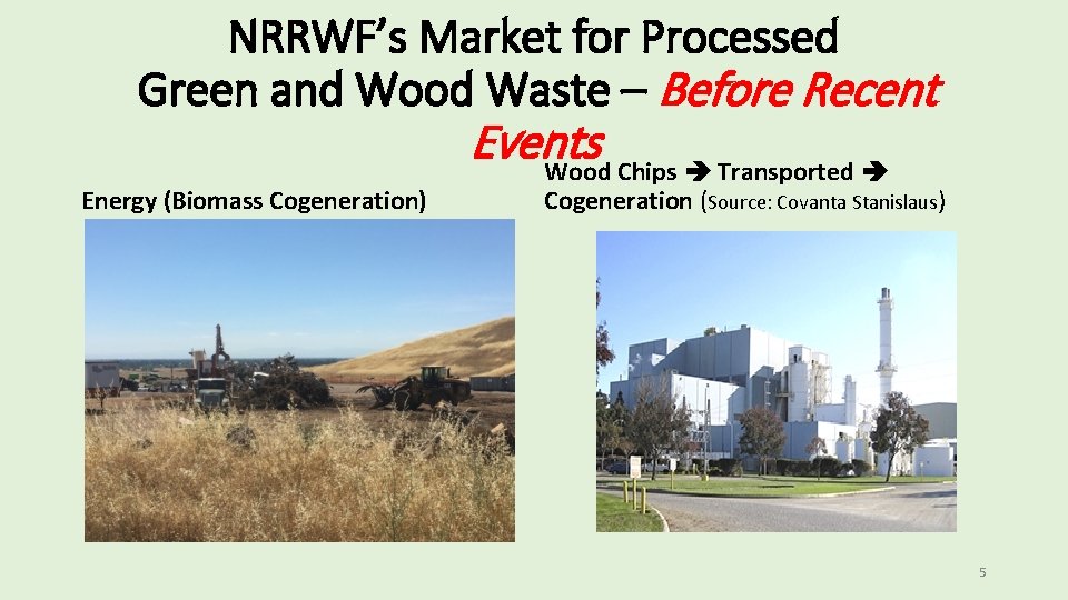 NRRWF’s Market for Processed Green and Wood Waste – Before Recent Energy (Biomass Cogeneration)