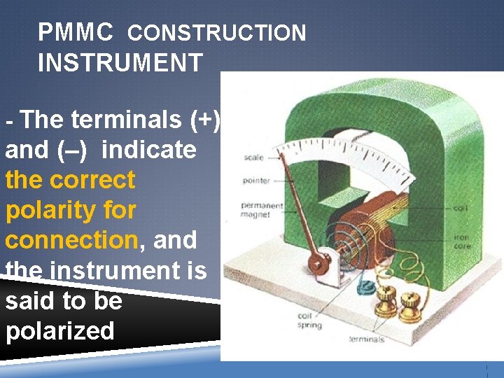 PMMC CONSTRUCTION INSTRUMENT - The terminals (+) and (–) indicate the correct polarity for