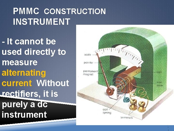 PMMC CONSTRUCTION INSTRUMENT - It cannot be used directly to measure alternating current Without