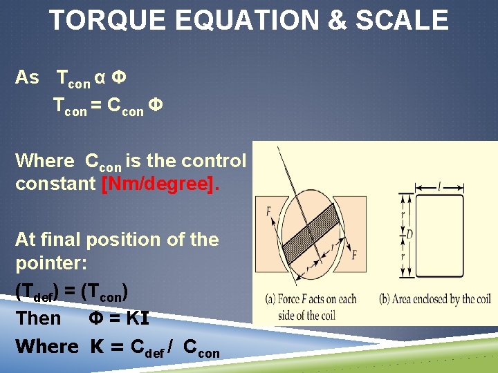 TORQUE EQUATION & SCALE As Tcon α Φ Tcon = Ccon Φ Where Ccon