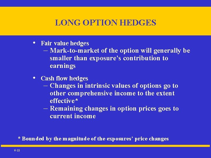 LONG OPTION HEDGES • Fair value hedges – Mark-to-market of the option will generally