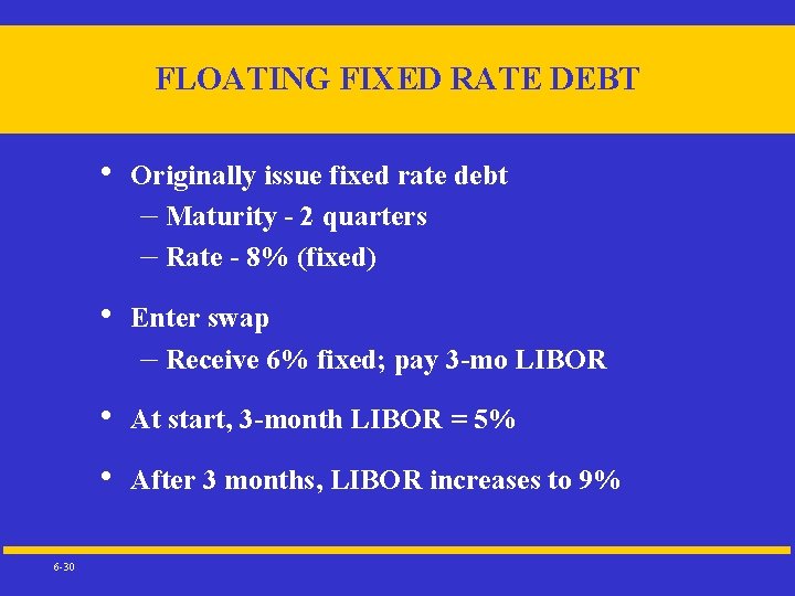 FLOATING FIXED RATE DEBT 6 -30 • Originally issue fixed rate debt – Maturity