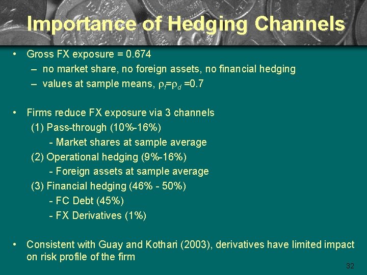 Importance of Hedging Channels • Gross FX exposure = 0. 674 – no market