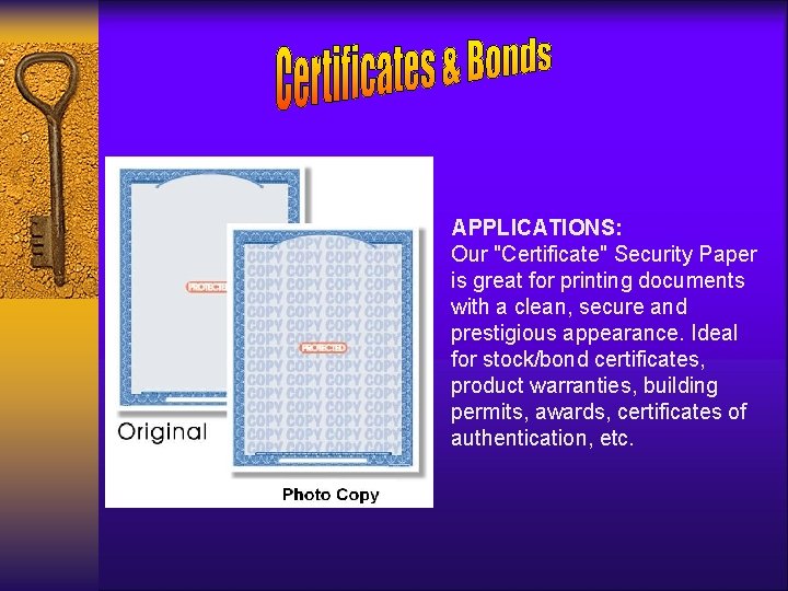 APPLICATIONS: Our "Certificate" Security Paper is great for printing documents with a clean, secure