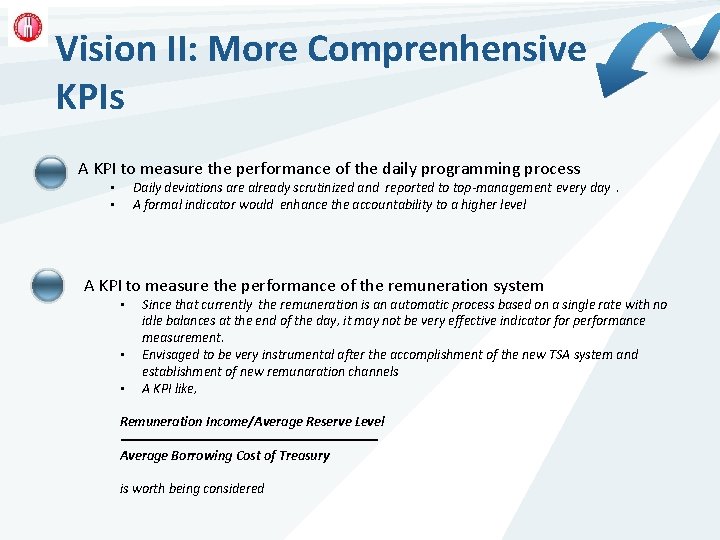 Vision II: More Comprenhensive KPIs A KPI to measure the performance of the daily