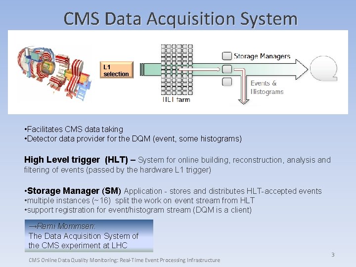 CMS Data Acquisition System L 1 selection • Facilitates CMS data taking • Detector