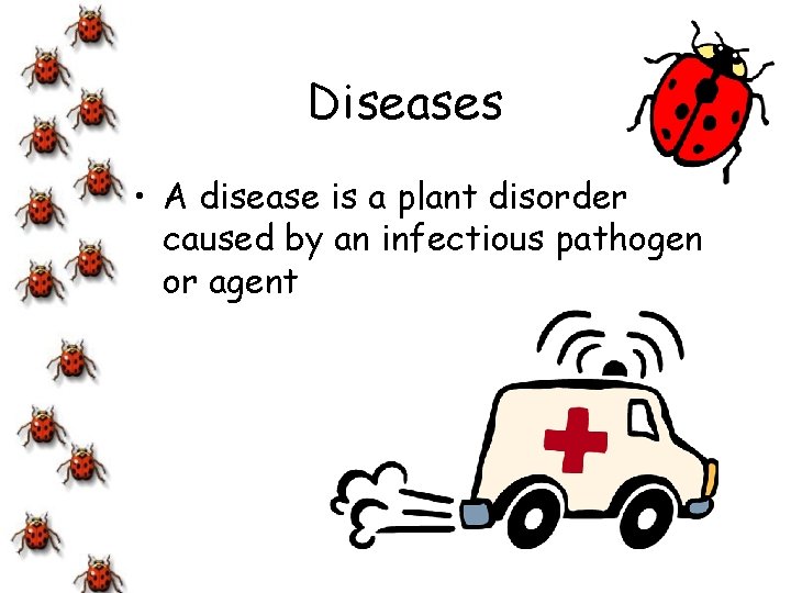 Diseases • A disease is a plant disorder caused by an infectious pathogen or