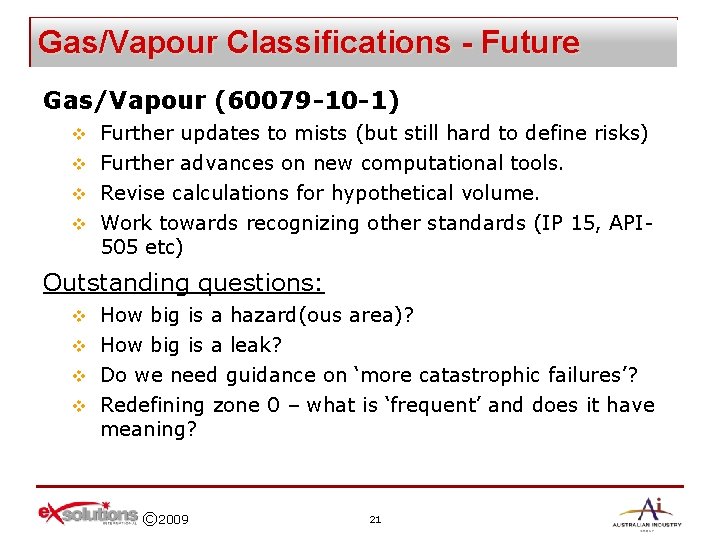 Gas/Vapour Classifications - Future Gas/Vapour (60079 -10 -1) Further updates to mists (but still