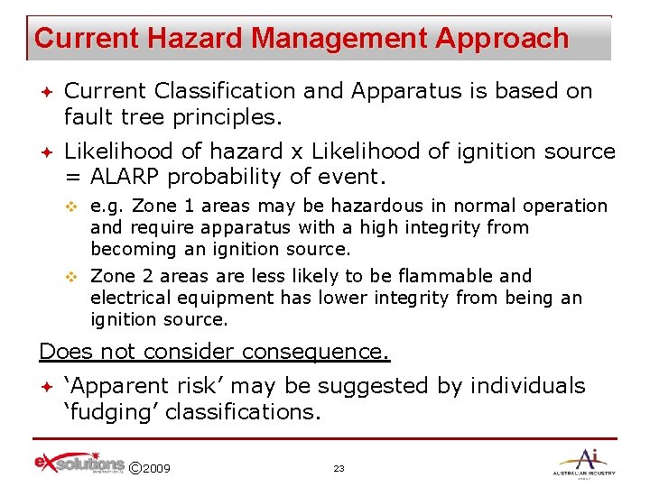 Current Hazard Management Approach ª Current Classification and Apparatus is based on fault tree