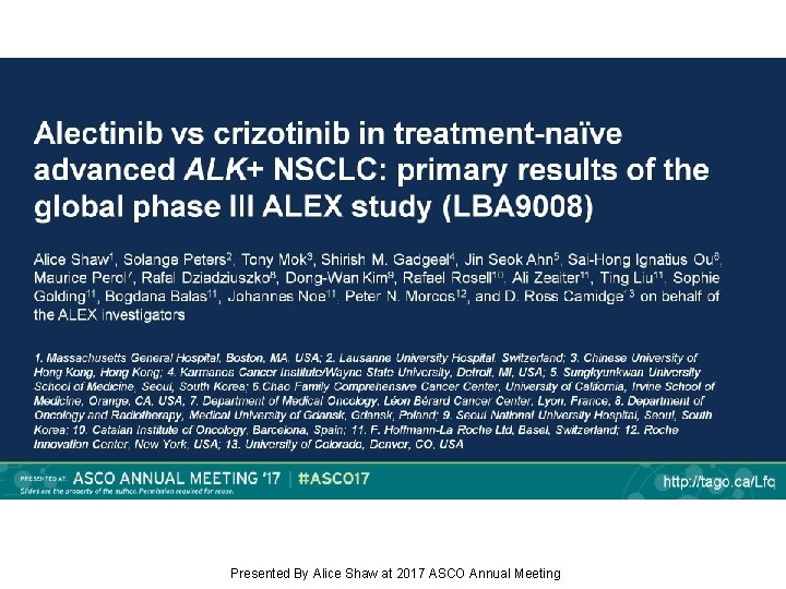 Alectinib vs crizotinib in treatment-naïve advanced ALK+ NSCLC: primary results of the global phase