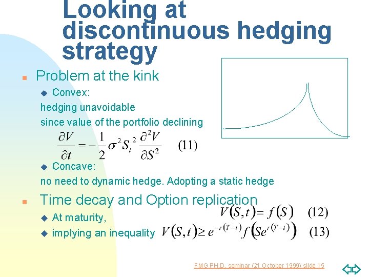 Looking at discontinuous hedging strategy n Problem at the kink Convex: hedging unavoidable since