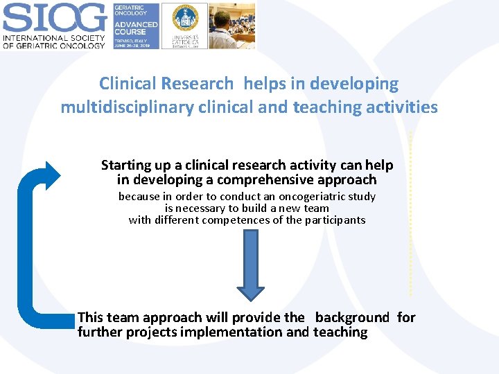 Clinical Research helps in developing multidisciplinary clinical and teaching activities Starting up a clinical