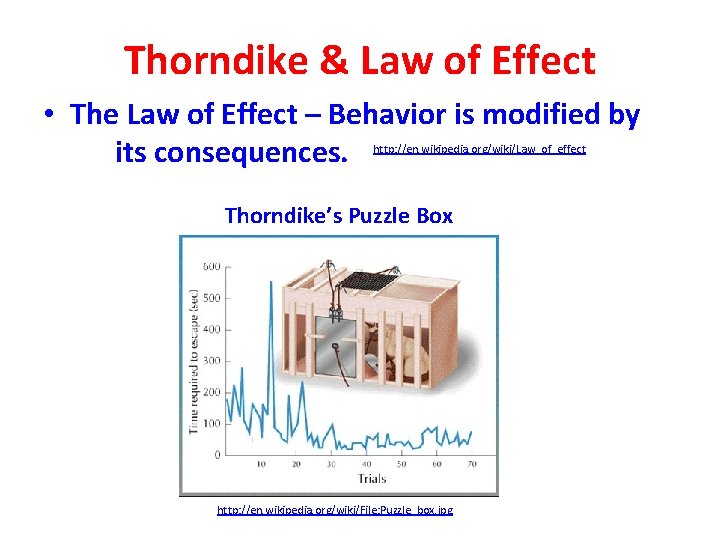 Thorndike & Law of Effect • The Law of Effect – Behavior is modified