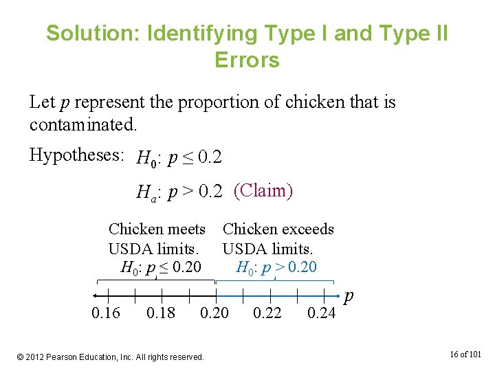 Solution: Identifying Type I and Type II Errors Let p represent the proportion of