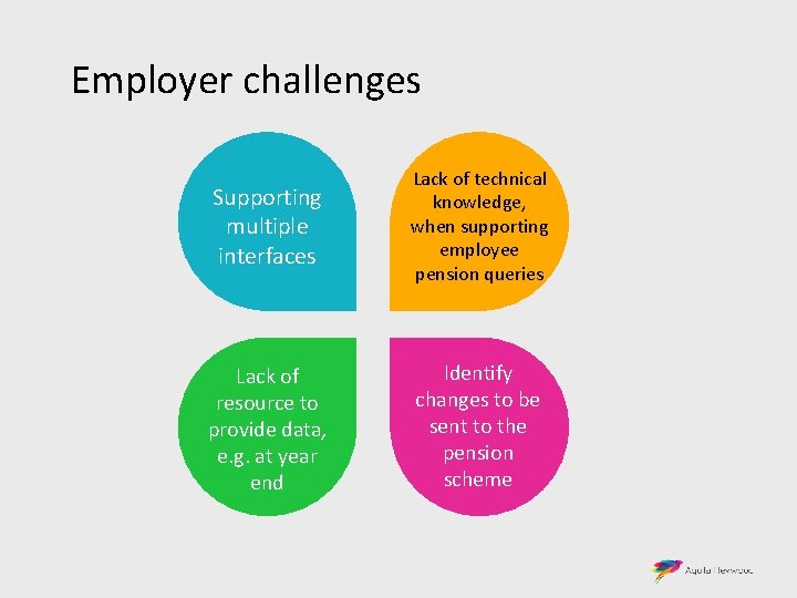 Employer challenges Supporting multiple interfaces Lack of technical knowledge, when supporting employee pension queries