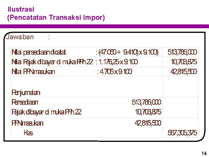 Ilustrasi (Pencatatan Transaksi Impor) Jawaban : 14 