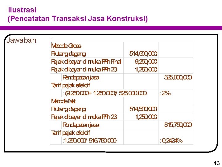 Ilustrasi (Pencatatan Transaksi Jasa Konstruksi) Jawaban : 43 