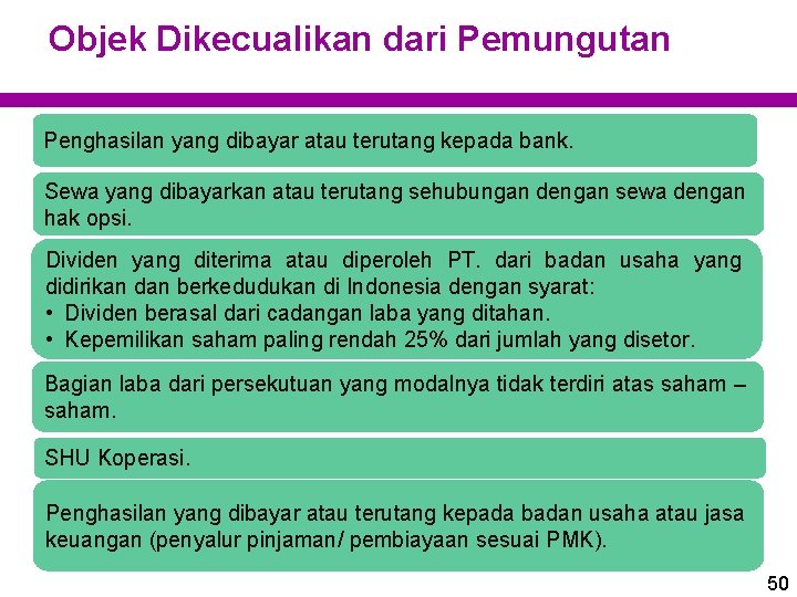 Objek Dikecualikan dari Pemungutan Penghasilan yang dibayar atau terutang kepada bank. Sewa yang dibayarkan