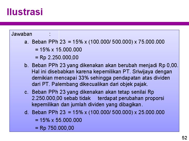 Ilustrasi Jawaban : a. Beban PPh 23 = 15% x (100. 000/ 500. 000)