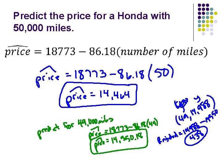 Predict the price for a Honda with 50, 000 miles. 