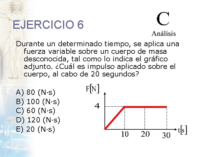 EJERCICIO 6 Durante un determinado tiempo, se aplica una fuerza variable sobre un cuerpo