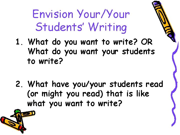 Envision Your/Your Students’ Writing 1. What do you want to write? OR What do