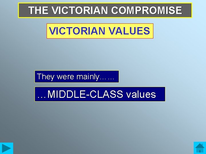 THE VICTORIAN COMPROMISE VICTORIAN VALUES They were mainly…… …MIDDLE-CLASS values 