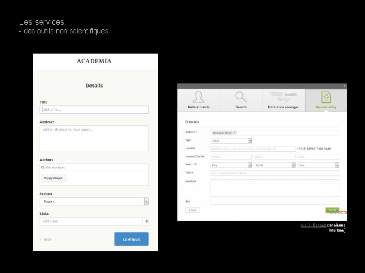 Les services - des outils non scientifiques via C. Benech (ancienne interface) 