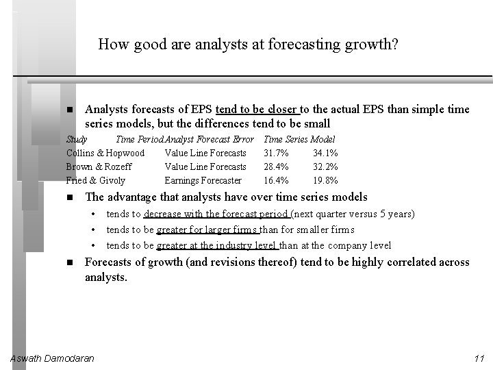 How good are analysts at forecasting growth? Analysts forecasts of EPS tend to be