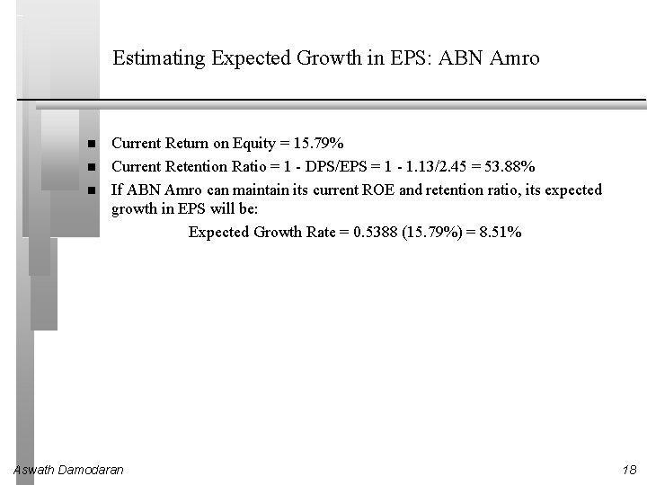 Estimating Expected Growth in EPS: ABN Amro Current Return on Equity = 15. 79%