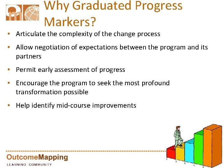 Why Graduated Progress Markers? • Articulate the complexity of the change process • Allow