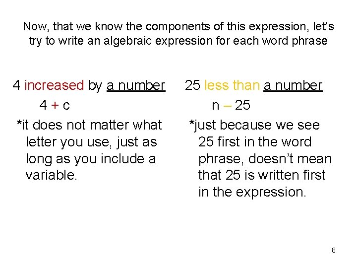 Variables Algebraic Expressions And Simple Equations 1 Can