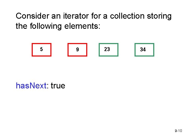 Consider an iterator for a collection storing the following elements: 5 9 23 34