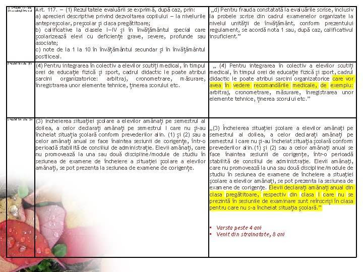 La articolul 117 alin. (1) se adaugă litera d Art. 117. — (1) Rezultatele