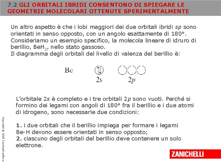 7. 2 GLI ORBITALI IBRIDI CONSENTONO DI SPIEGARE LE GEOMETRIE MOLECOLARI OTTENUTE SPERIMENTALMENTE Un