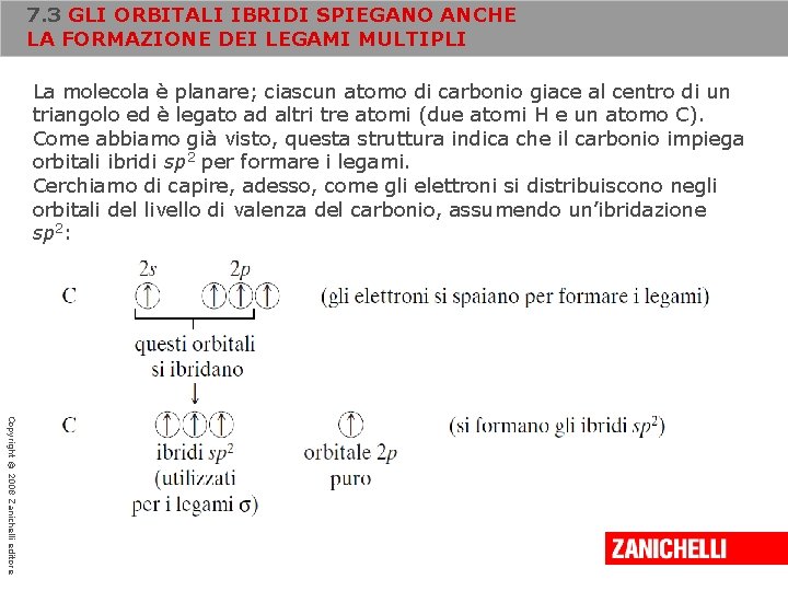 7. 3 GLI ORBITALI IBRIDI SPIEGANO ANCHE LA FORMAZIONE DEI LEGAMI MULTIPLI La molecola