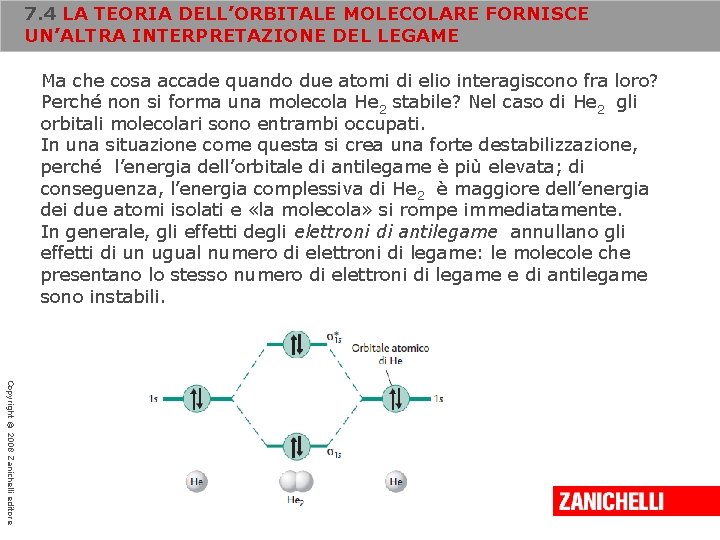 7. 4 LA TEORIA DELL’ORBITALE MOLECOLARE FORNISCE UN’ALTRA INTERPRETAZIONE DEL LEGAME Ma che cosa