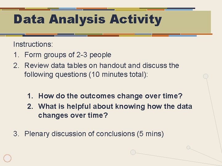 Data Analysis Activity Instructions: 1. Form groups of 2 -3 people 2. Review data