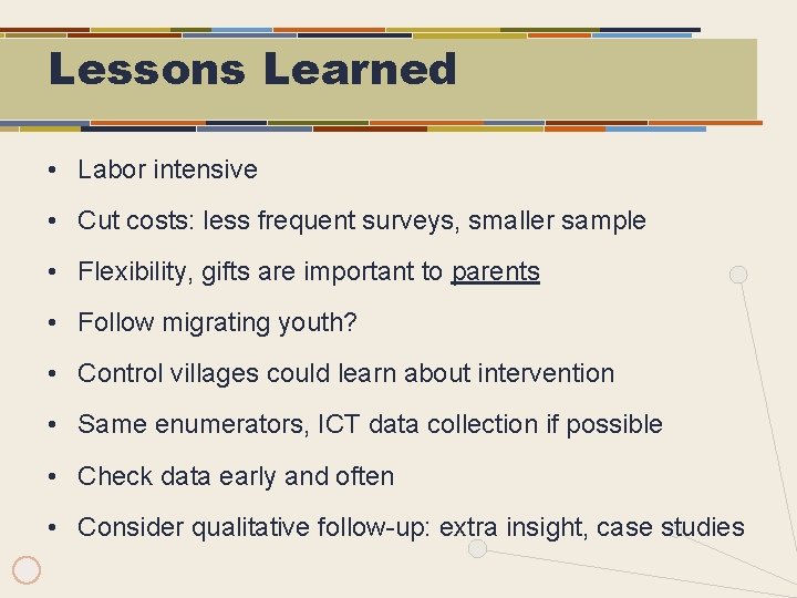 Lessons Learned • Labor intensive • Cut costs: less frequent surveys, smaller sample •