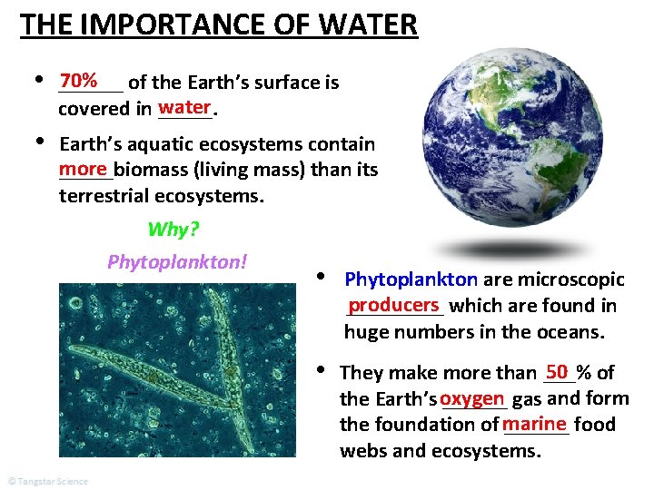 THE IMPORTANCE OF WATER • 70% of the Earth’s surface is ______ water covered
